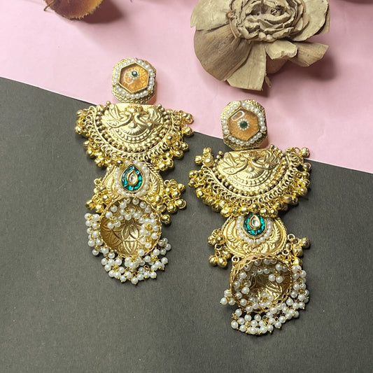 Aanya Patra Kundan Jhumki Earrings - Peach